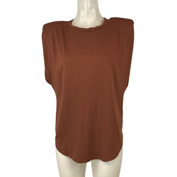 GOOD AMERICAN - WOMEN'S 3 - BROWN RUST PADDED SHORT SLEEVE COTTON BLEND TOP - Picture 1 of 5
